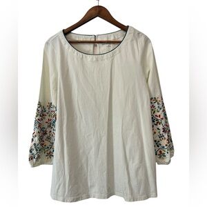 Women’s Soft Surroundings Ballon Sleeve Embroidered Boho Top Size 1X Cut Out